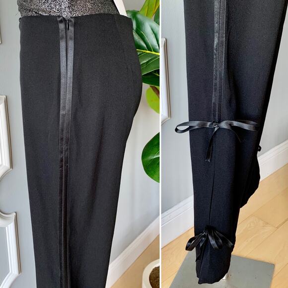 Valentino Wide Leg Wool Tuxedo Pants With Ribbon Ties Size 8 - Picture 5 of 12